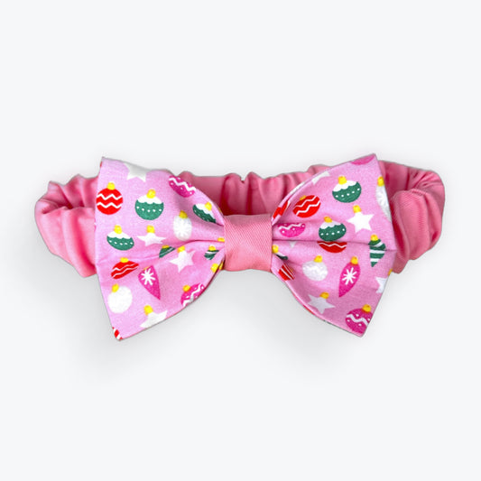 Pink baubles scrunchie bow tie