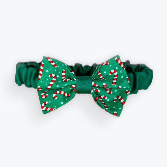 Green candy canes scrunchie bow tie